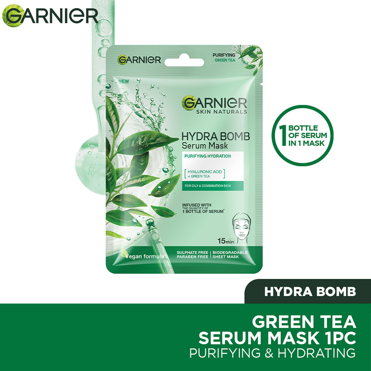 Garnier Skin Naturals Green Face Serum Sheet Mask, 28 gm, Pack of 1 Garnier Skin Naturals Green Face Serum Sheet Mask, 28 gm, Pack of 1