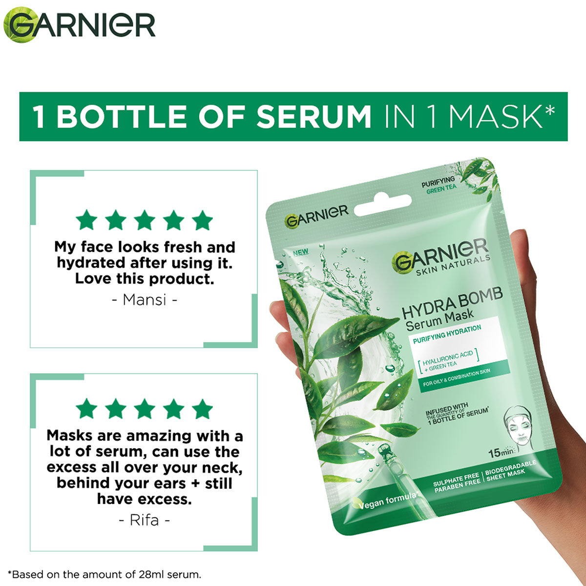 Garnier Skin Naturals Green Face Serum Sheet Mask, 28 gm, Pack of 1 Garnier Skin Naturals Green Face Serum Sheet Mask, 28 gm, Pack of 1