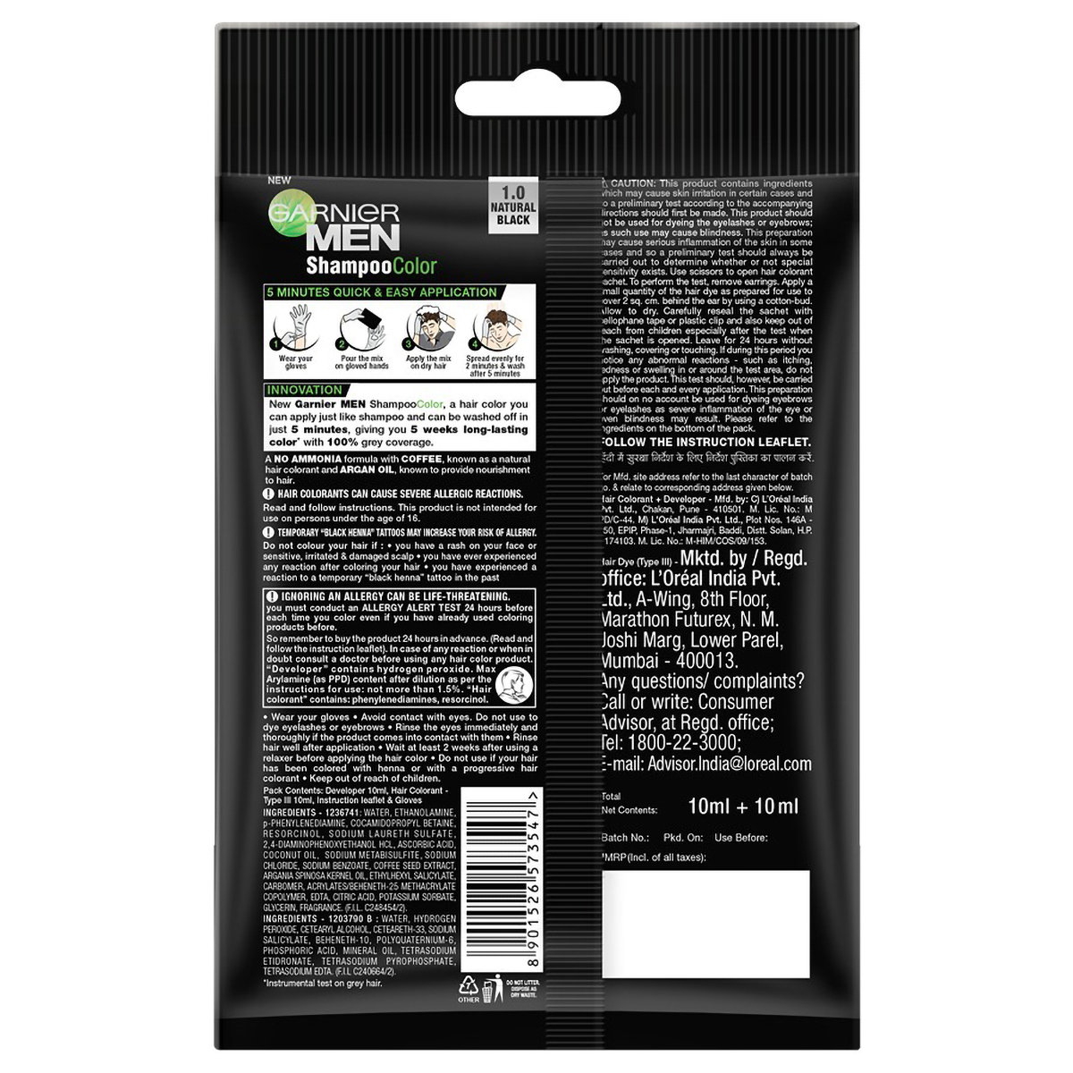 Garnier Men Shade 1 Shampoo Color, Natural Black, 1 Count, Pack of 1 Garnier Men Shade 1 Shampoo Color, Natural Black, 1 Count, Pack of 1