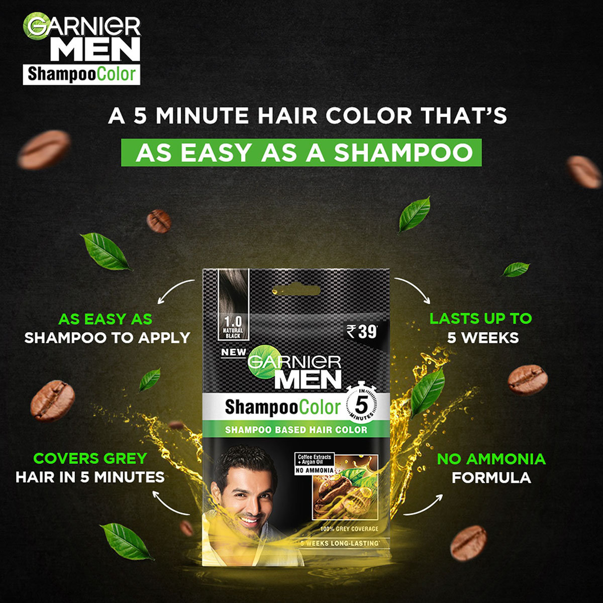 Garnier Men Shade 1 Shampoo Color, Natural Black, 1 Count, Pack of 1 Garnier Men Shade 1 Shampoo Color, Natural Black, 1 Count, Pack of 1