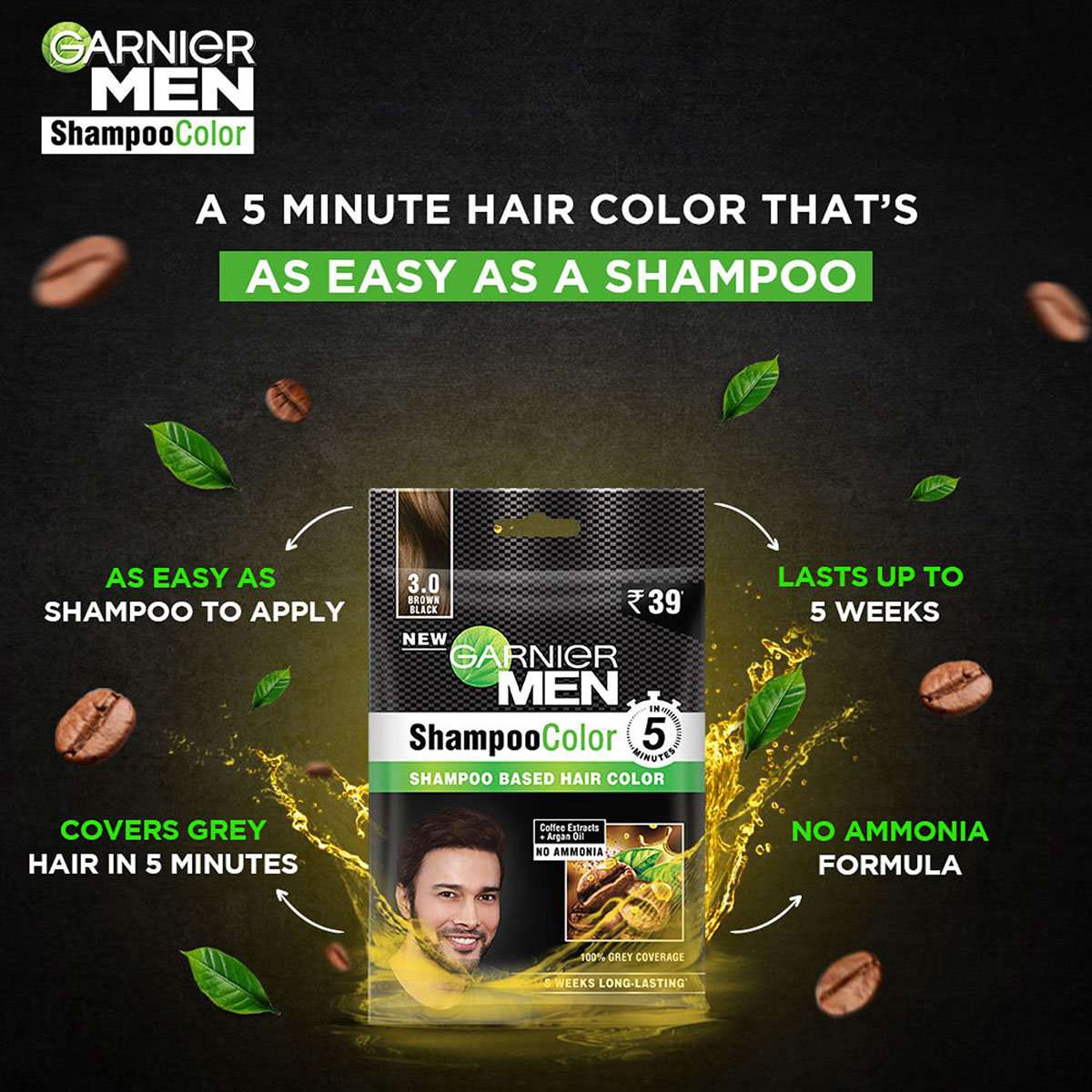 Garnier Men Shade 3 Shampoo Color, Brown Black, 1 Count, Pack of 1 Garnier Men Shade 3 Shampoo Color, Brown Black, 1 Count, Pack of 1