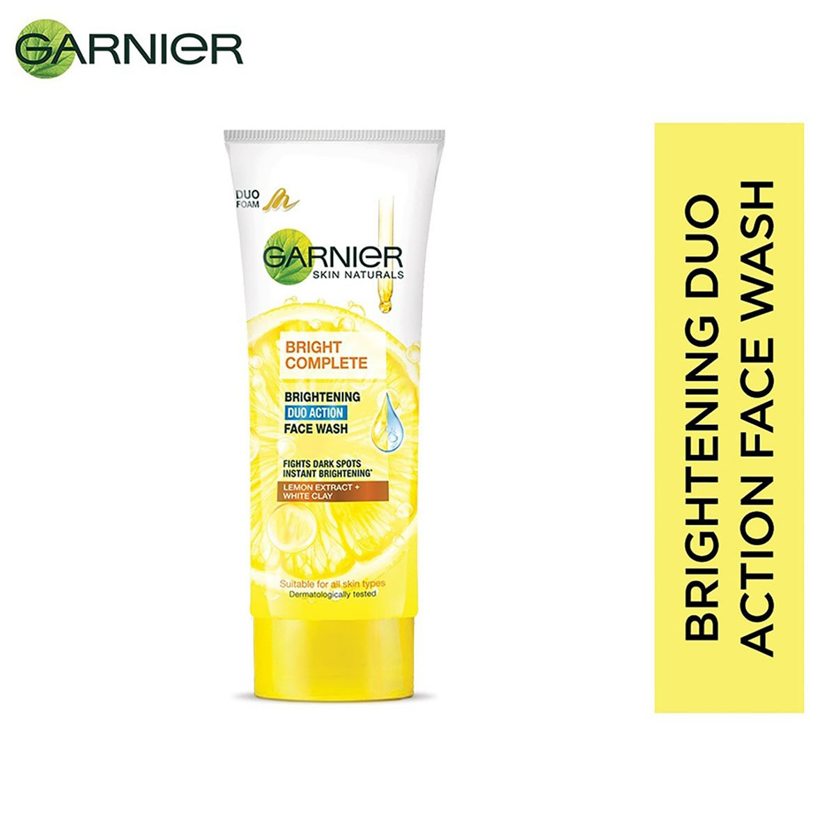 Garnier Bright Complete Brightening Duo Action Face Wash 100 gm | Lemon Extract & White Clay | Instant Brightening | Combats Dark Spots | For All Skin Type, Pack of 1 Garnier Bright Complete Brightening Duo Action Face Wash 100 gm | Lemon Extract & White Clay | Instant Brightening | Combats Dark Spots | For All Skin Type, Pack of 1