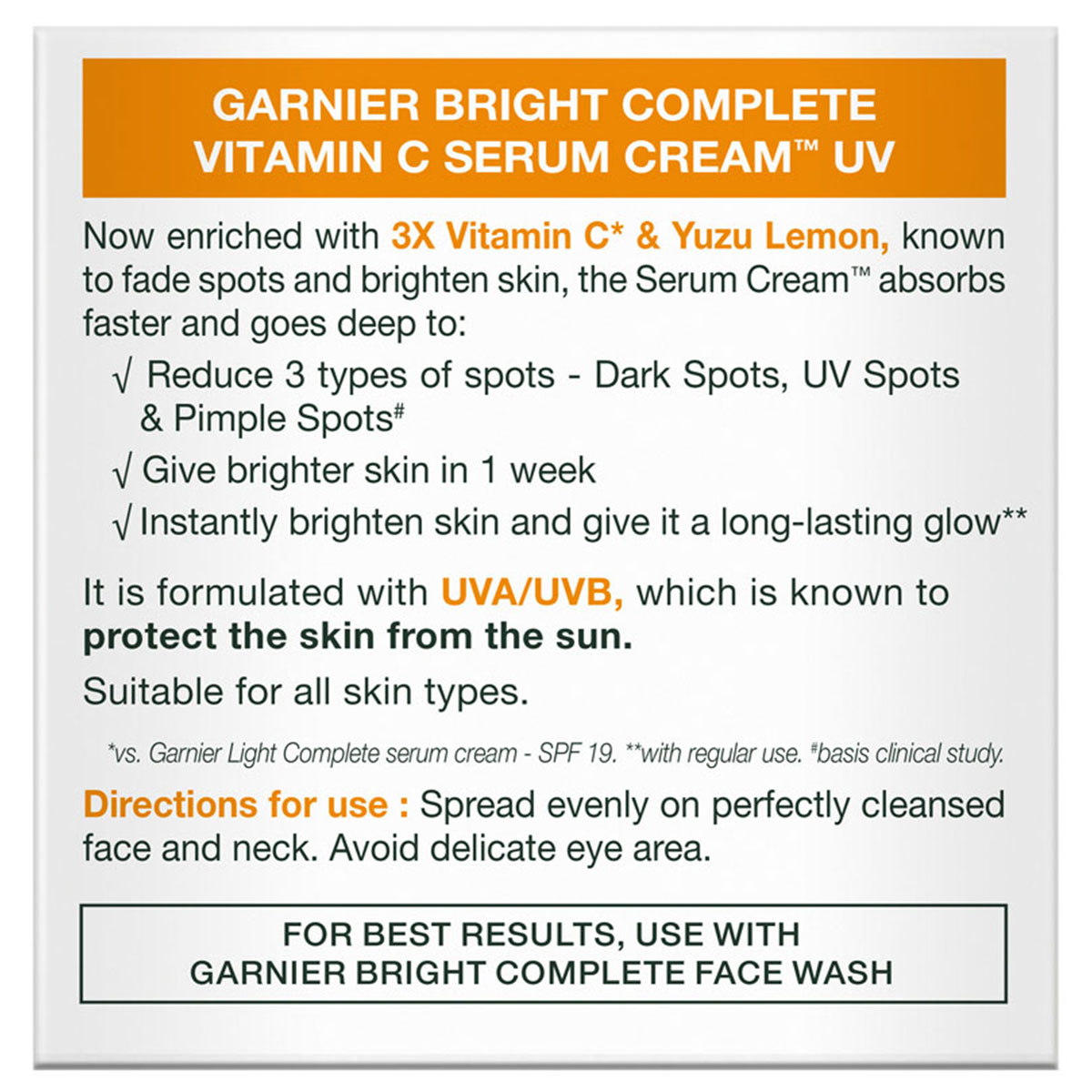 Garnier Bright Complete Vitamin C + Lemon Serum Cream, 45 gm, Pack of 1 Garnier Bright Complete Vitamin C + Lemon Serum Cream, 45 gm, Pack of 1