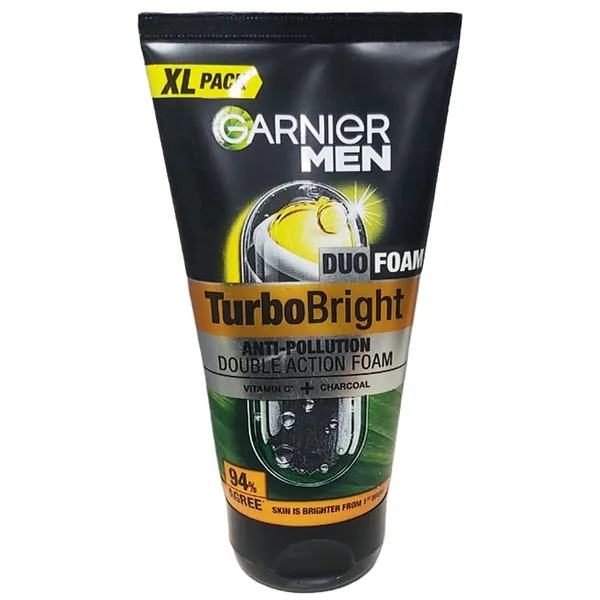 Garnier Men Duo Foam Turbo Bright Double Action Anti Pollution Face Wash, 150 gm, Pack of 1