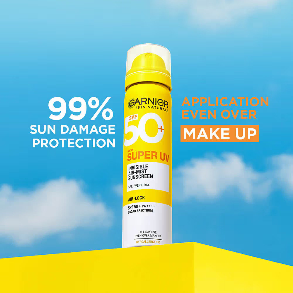 Garnier Super UV Invisible Air Mist SPF 50+ PA++++ Sunscreen, 75 ml, Pack of 1 Garnier Super UV Invisible Air Mist SPF 50+ PA++++ Sunscreen, 75 ml, Pack of 1