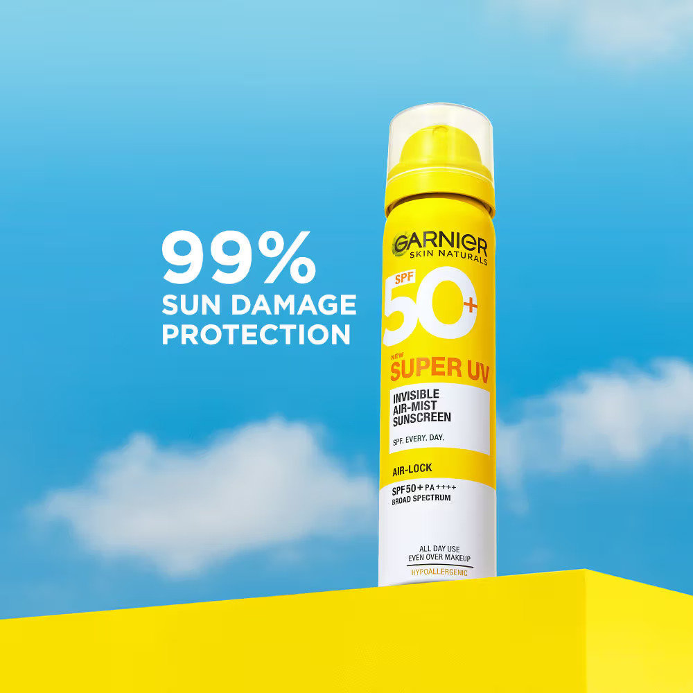 Garnier Super UV Invisible Air Mist SPF 50+ PA++++ Sunscreen, 75 ml, Pack of 1 Garnier Super UV Invisible Air Mist SPF 50+ PA++++ Sunscreen, 75 ml, Pack of 1