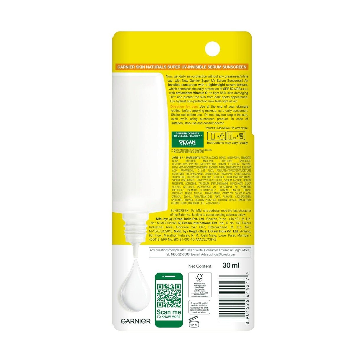 Garnier Super UV Invisible SPF 50+ PA++++ Serum Sunscreen, 30 ml, Pack of 1 Garnier Super UV Invisible SPF 50+ PA++++ Serum Sunscreen, 30 ml, Pack of 1