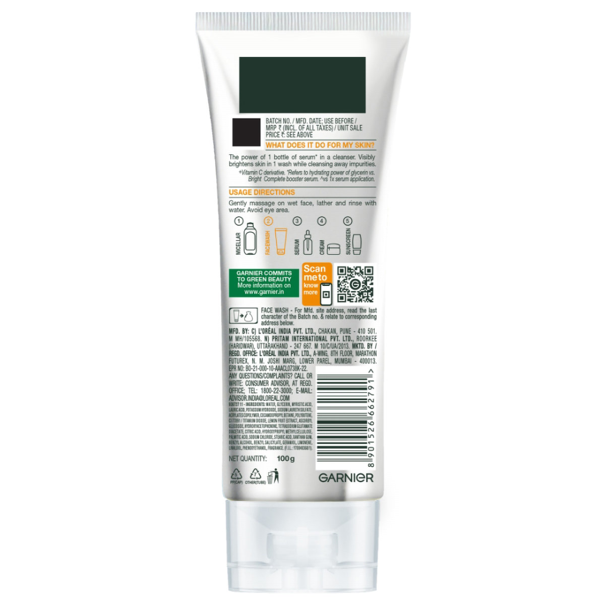 Garnier Bright Complete Vit-C Serum Cleanser, 50 gm, Pack of 1 Garnier Bright Complete Vit-C Serum Cleanser, 50 gm, Pack of 1