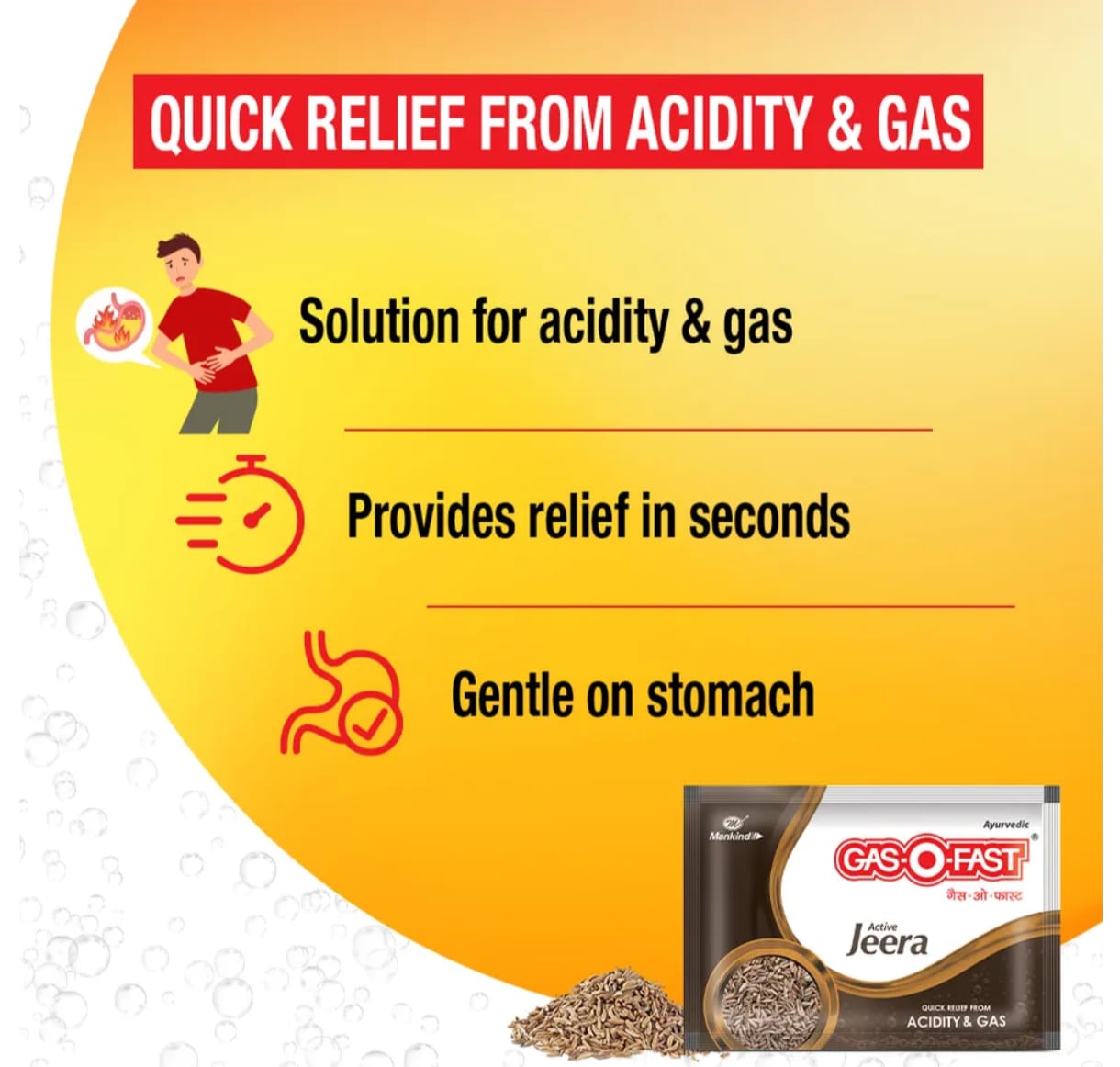 Gas-O-Fast Active Jeera Sachet, 30 gm (6x5gm), Pack of 1 Gas-O-Fast Active Jeera Sachet, 30 gm (6x5gm), Pack of 1