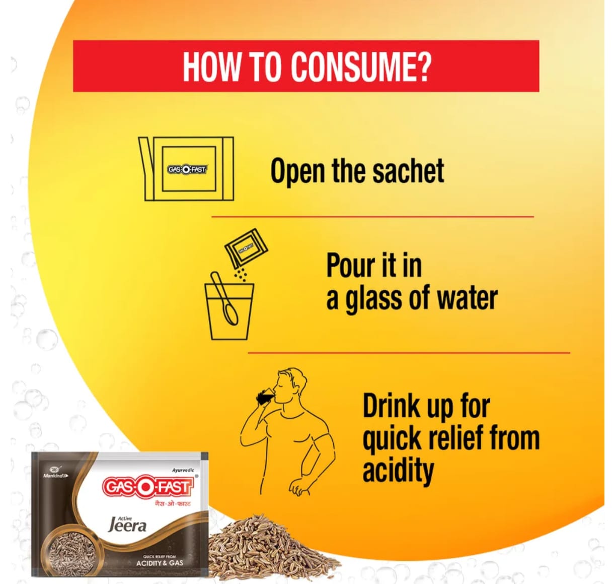 Gas-O-Fast Active Jeera Sachet, 30 gm (6x5gm), Pack of 1 Gas-O-Fast Active Jeera Sachet, 30 gm (6x5gm), Pack of 1