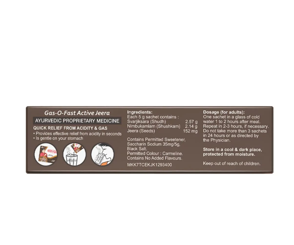 Gas-O-Fast Active Jeera Sachet, 30 gm (6x5gm), Pack of 1 Gas-O-Fast Active Jeera Sachet, 30 gm (6x5gm), Pack of 1