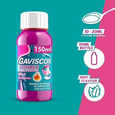 Gaviscon Double Action Mint Flavour Oral Suspension 150 ml, Pack of 1 ORAL SUSPENSION