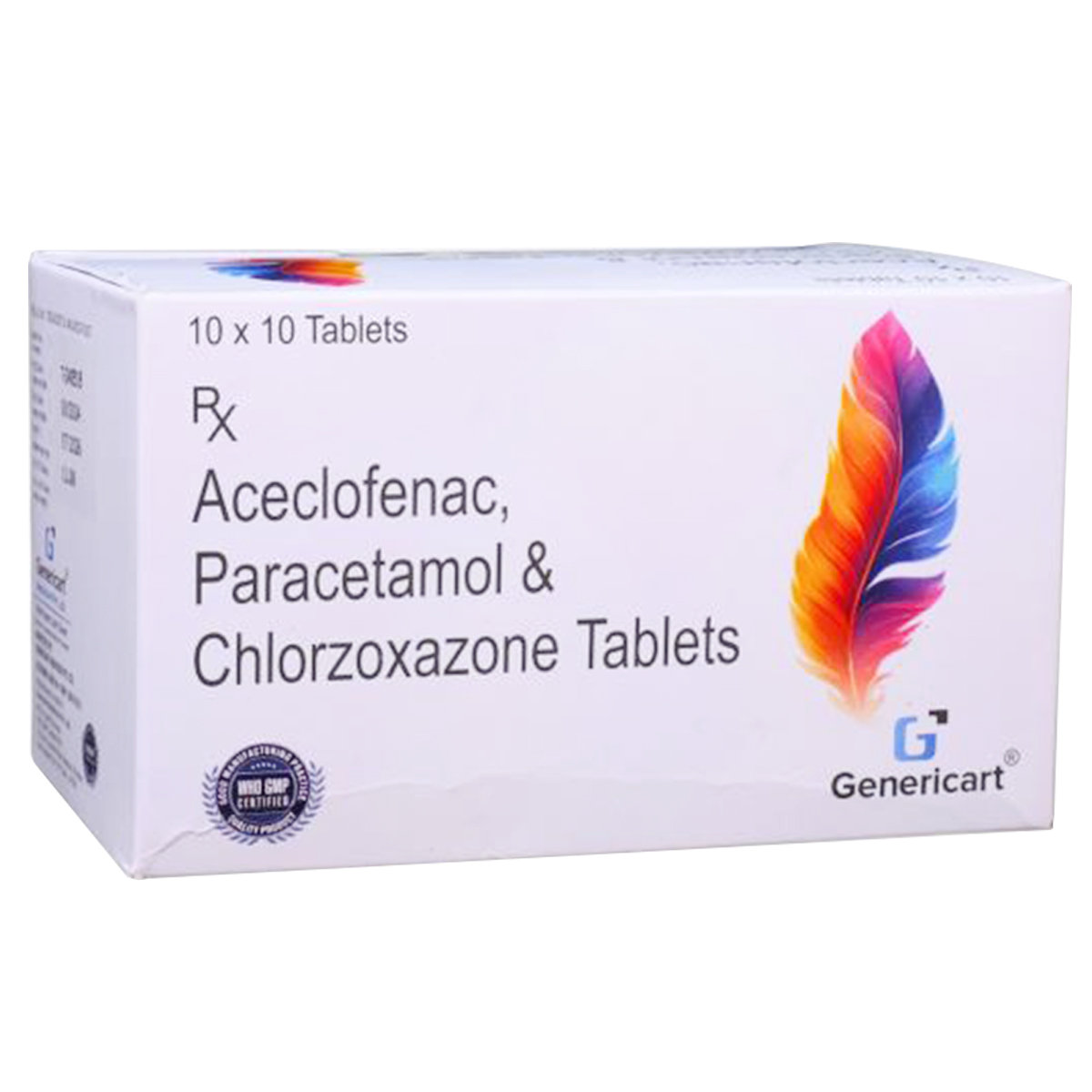 Genericart Aceclofenac+Paracetamol+Chlorzoxazone 100mg/325mg/250mg Tablet 10's, Pack of 1 Tablet Genericart Aceclofenac+Paracetamol+Chlorzoxazone 100mg/325mg/250mg Tablet 10's, Pack of 1 Tablet