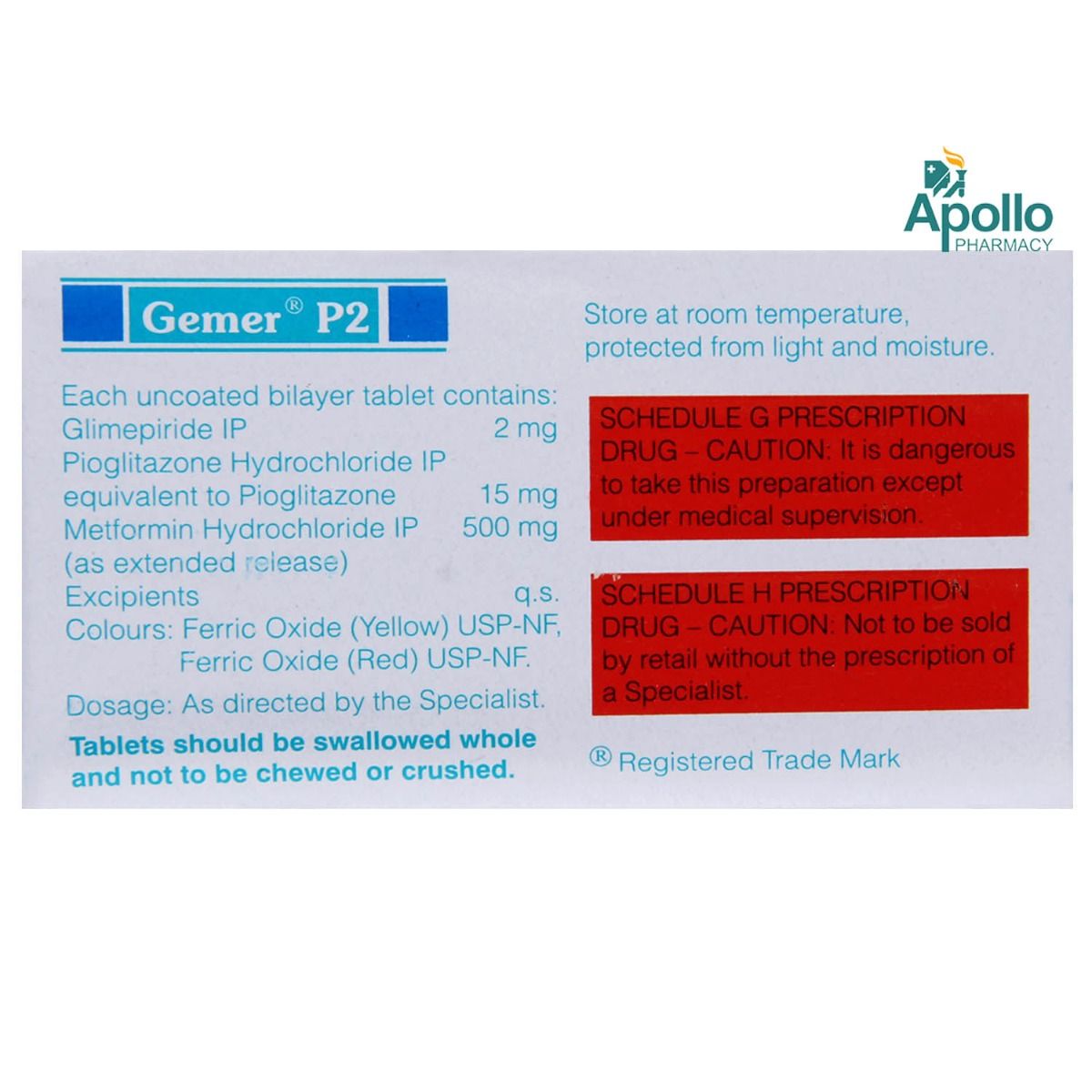 Gemer P2 Tablet 10s Price Uses Side Effects Composition Apollo