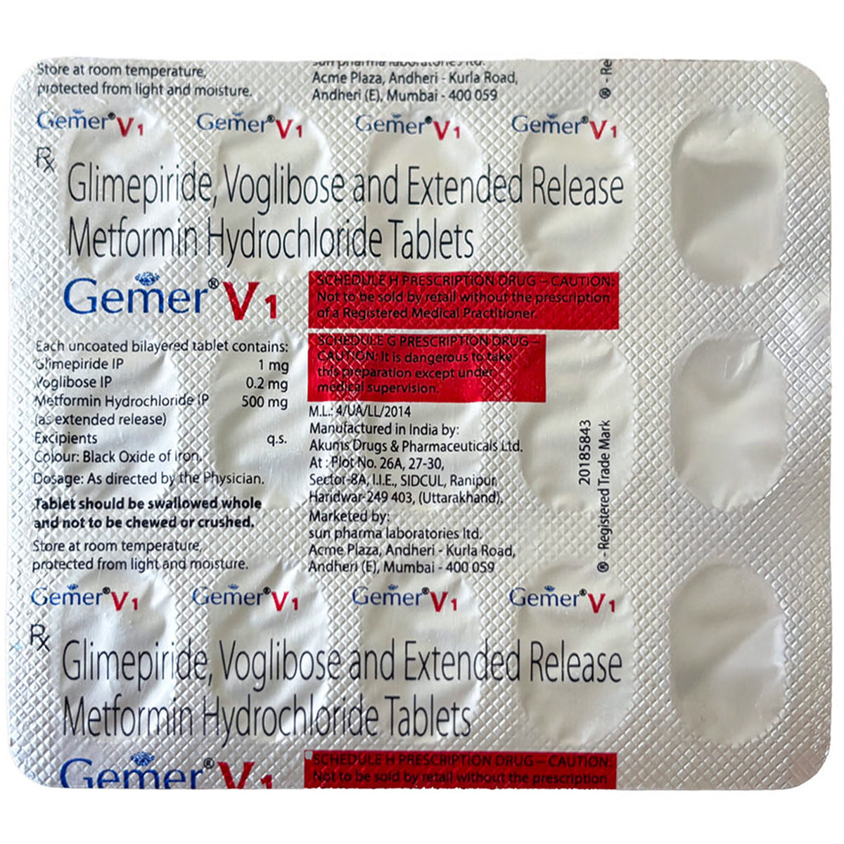 Gemer V 1 Tablet 15's, Pack of 15 TabletS Gemer V 1 Tablet 15's, Pack of 15 TabletS