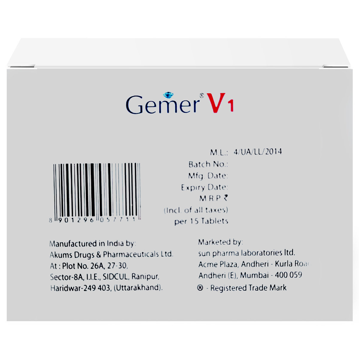 Gemer V 1 Tablet 15's, Pack of 15 TabletS Gemer V 1 Tablet 15's, Pack of 15 TabletS