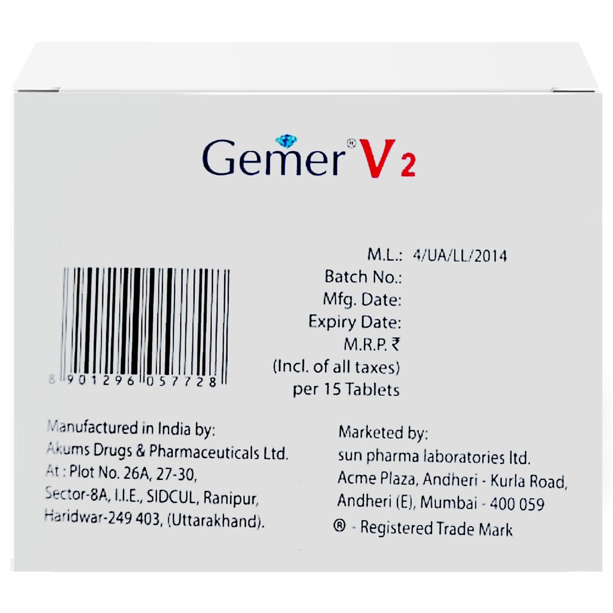 Gemer V 2 Tablet 15's, Pack of 15 TabletS Gemer V 2 Tablet 15's, Pack of 15 TabletS