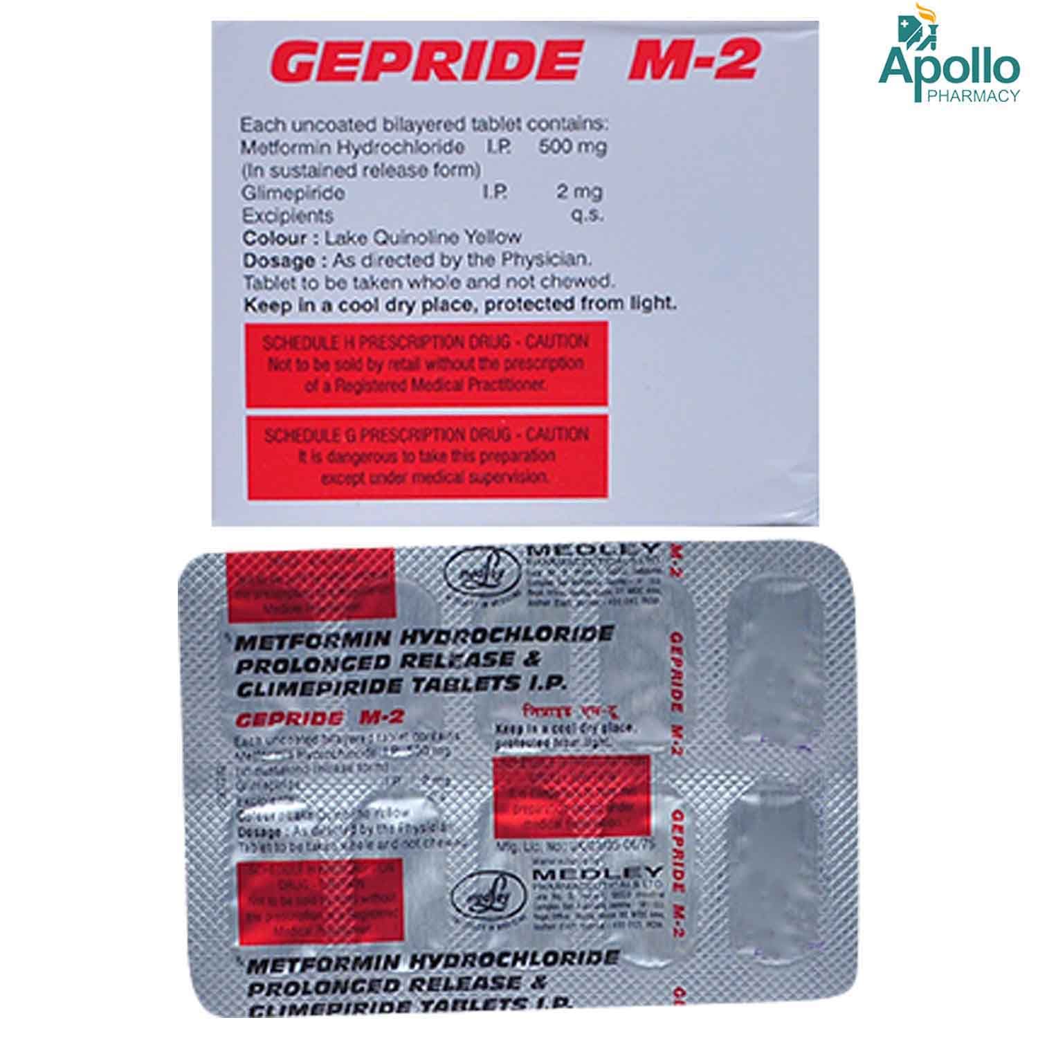 Gepride M 2 Tablet 10's Price, Uses, Side Effects, Composition Apollo