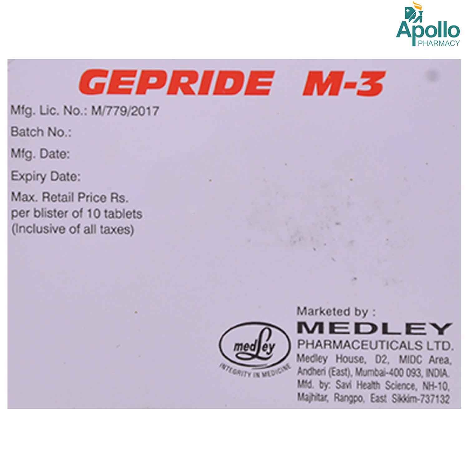 Gepride M-3 Tablet 10's, Pack of 10 TABLETS Gepride M-3 Tablet 10's, Pack of 10 TABLETS