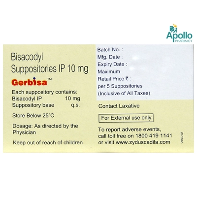 Gerbisa Suppositories 5's, Pack of 5 SUPPOSITORYS