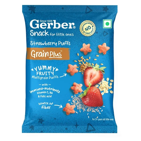 GERBER Snacks Strawberry Puffs for Little Ones, 25 gm, Pack of 1