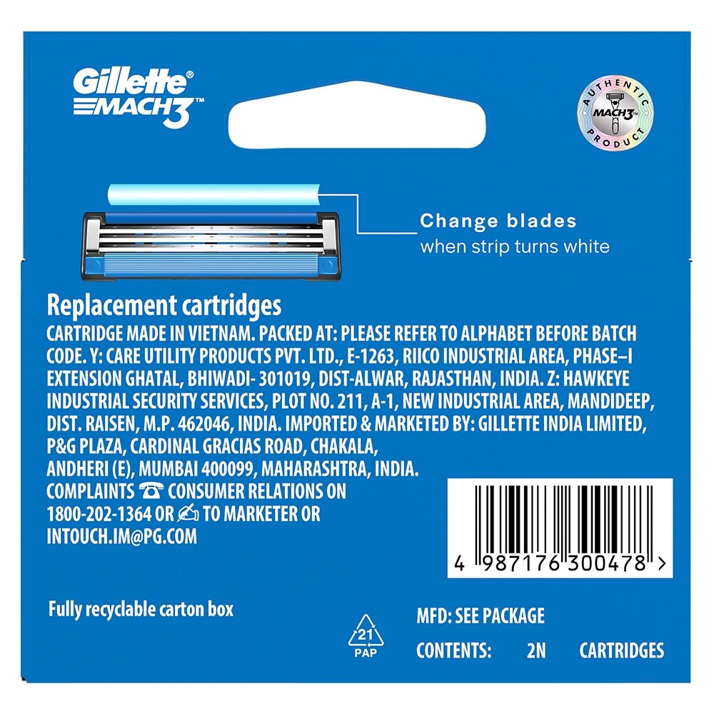 Gillette Mach3 Cartridge, 2 Count, Pack of 1 Gillette Mach3 Cartridge, 2 Count, Pack of 1