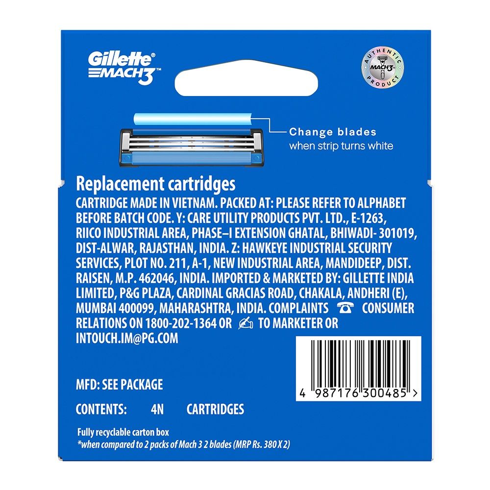 Gillette Mach3 Cartridge, 4 Count, Pack of 1 Gillette Mach3 Cartridge, 4 Count, Pack of 1