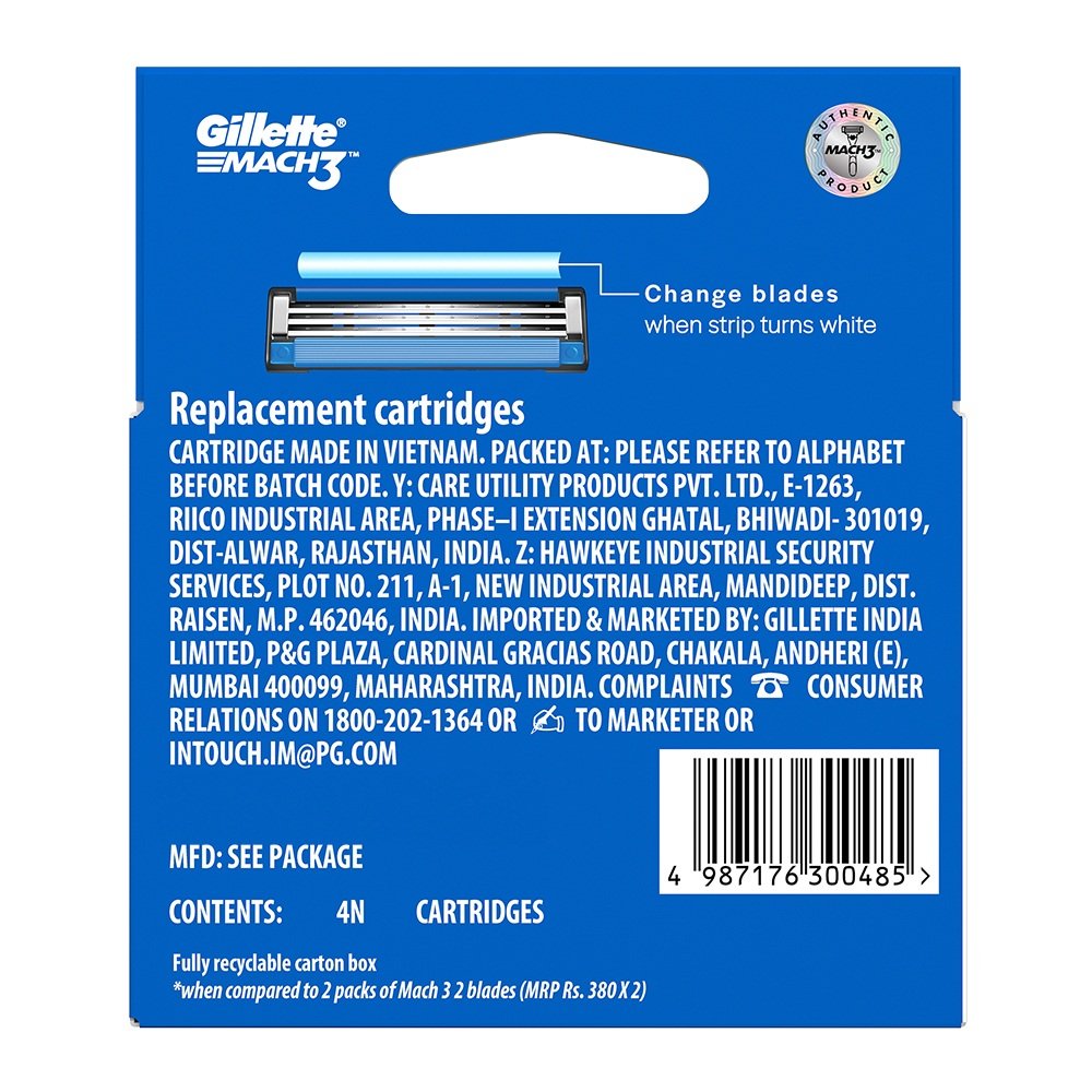 Gillette Mach3 Cartridge, 4 Count, Pack of 1 Gillette Mach3 Cartridge, 4 Count, Pack of 1