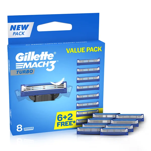 Gillette Mach 3 Turbo Cartridge, 8 Count, Pack of 1