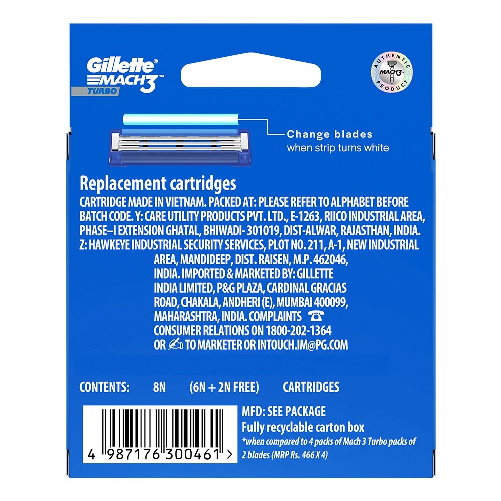 Gillette Mach 3 Turbo Cartridge, 8 Count, Pack of 1 Gillette Mach 3 Turbo Cartridge, 8 Count, Pack of 1