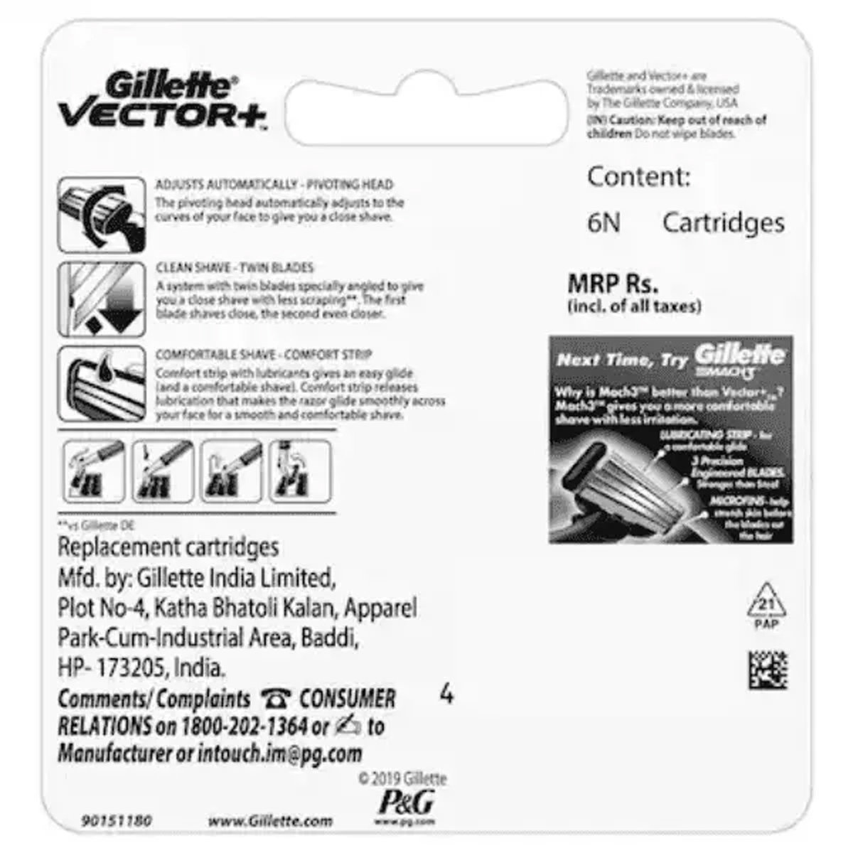 Gillette Vector Plus Cartridge, 6 Count, Pack of 1 Gillette Vector Plus Cartridge, 6 Count, Pack of 1