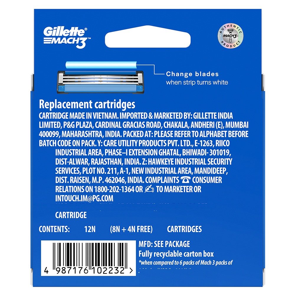 Gillette Mach 3 Cartridge, 12 Count, Pack of 1 Gillette Mach 3 Cartridge, 12 Count, Pack of 1