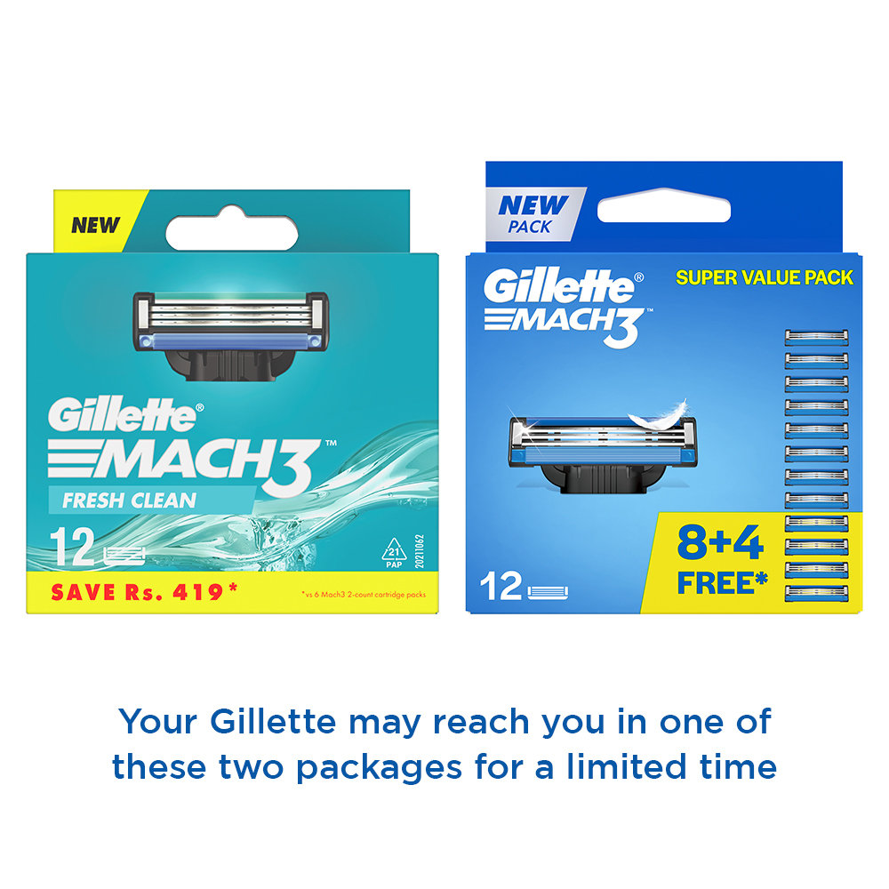 Gillette Mach 3 Cartridge, 12 Count, Pack of 1 Gillette Mach 3 Cartridge, 12 Count, Pack of 1