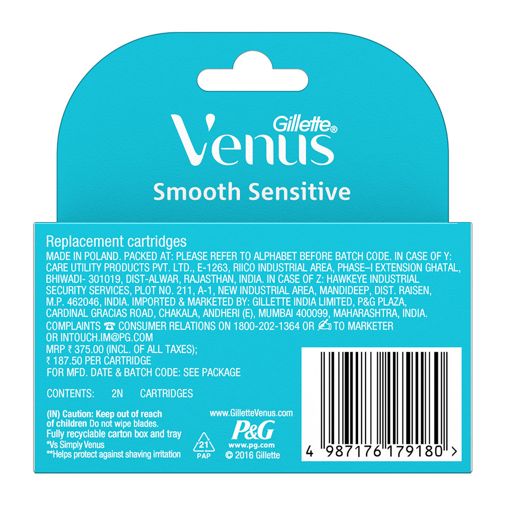 Gillette Venus Smooth Sensitive Razor Cartridges, 2 Count, Pack of 1 Gillette Venus Smooth Sensitive Razor Cartridges, 2 Count, Pack of 1