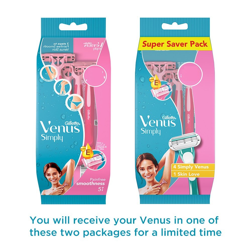 Gillette Simply Venus Hair Removal Razor for Women, 5 Count (4 simply Venus & 1 Skin Love), Pack of 1 Gillette Simply Venus Hair Removal Razor for Women, 5 Count (4 simply Venus & 1 Skin Love), Pack of 1