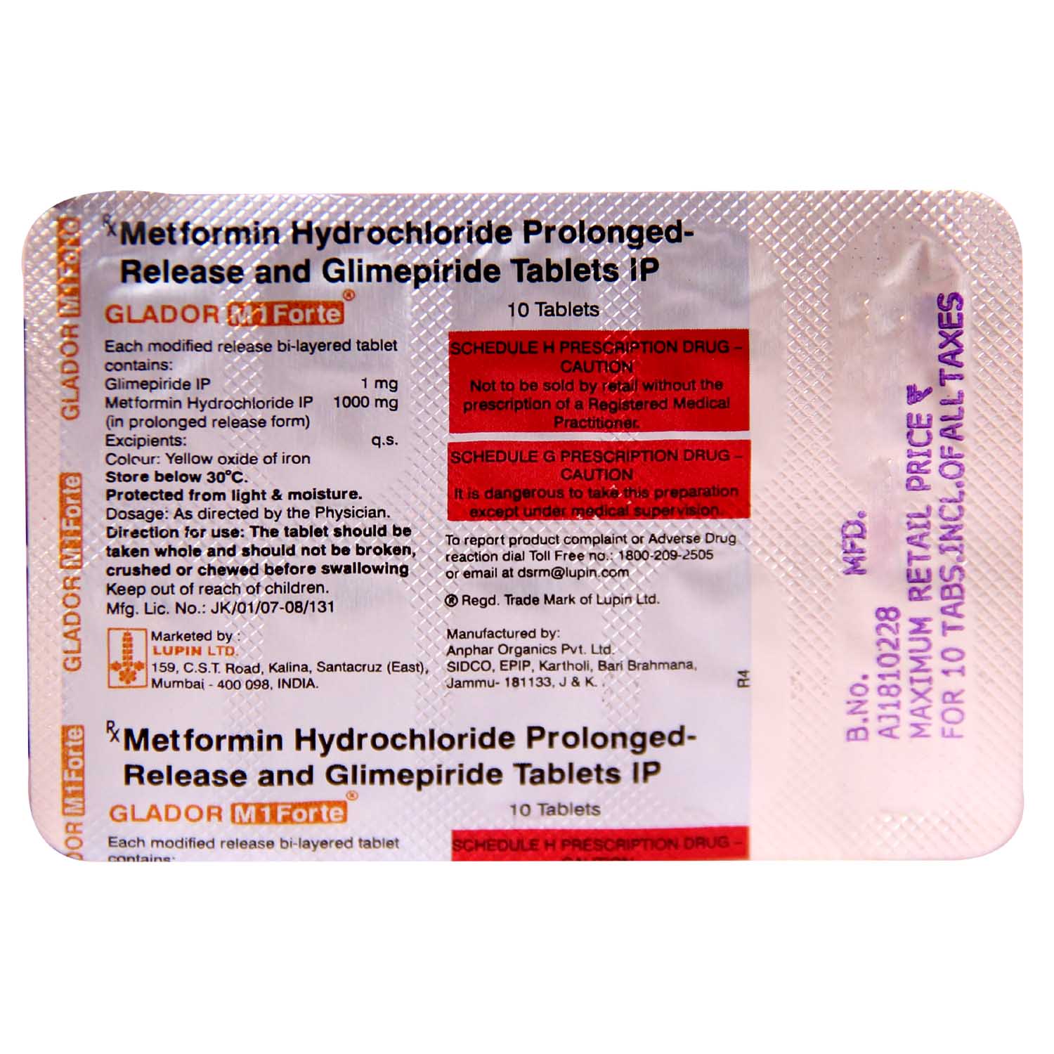 GLADOR M 1MG FORTE TABLET, Pack of 10 TABLETS GLADOR M 1MG FORTE TABLET, Pack of 10 TABLETS