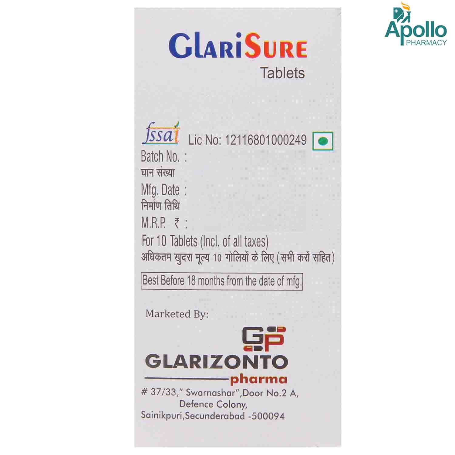 Glarisure Tablet 10's, Pack of 10 TABLETS Glarisure Tablet 10's, Pack of 10 TABLETS
