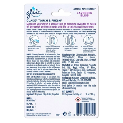 Glade Touch &amp; Fresh Lavender Bliss Aerosol Air Freshener, 12 ml Refill, Pack of 1