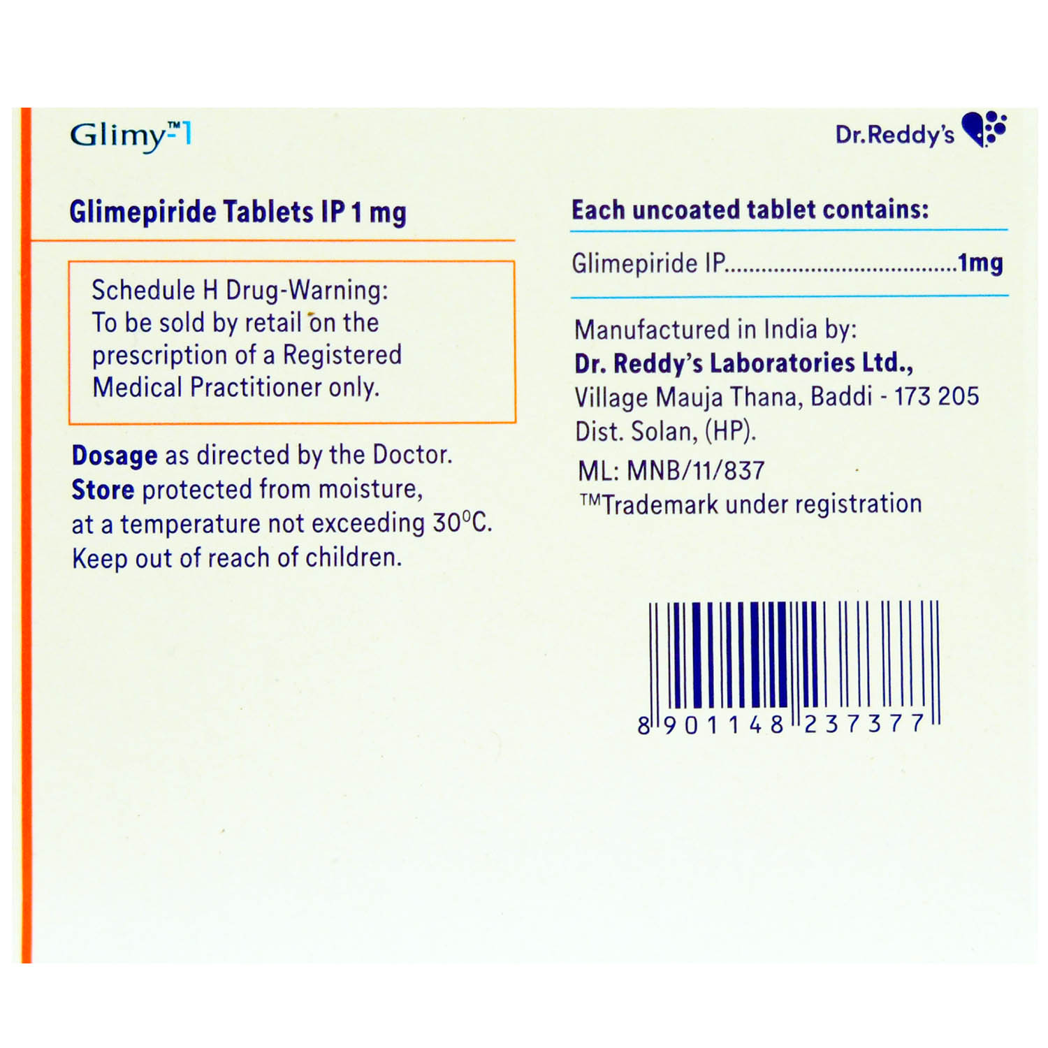 Glimy 1 Tablet 14's, Pack of 14 TABLETS Glimy 1 Tablet 14's, Pack of 14 TABLETS