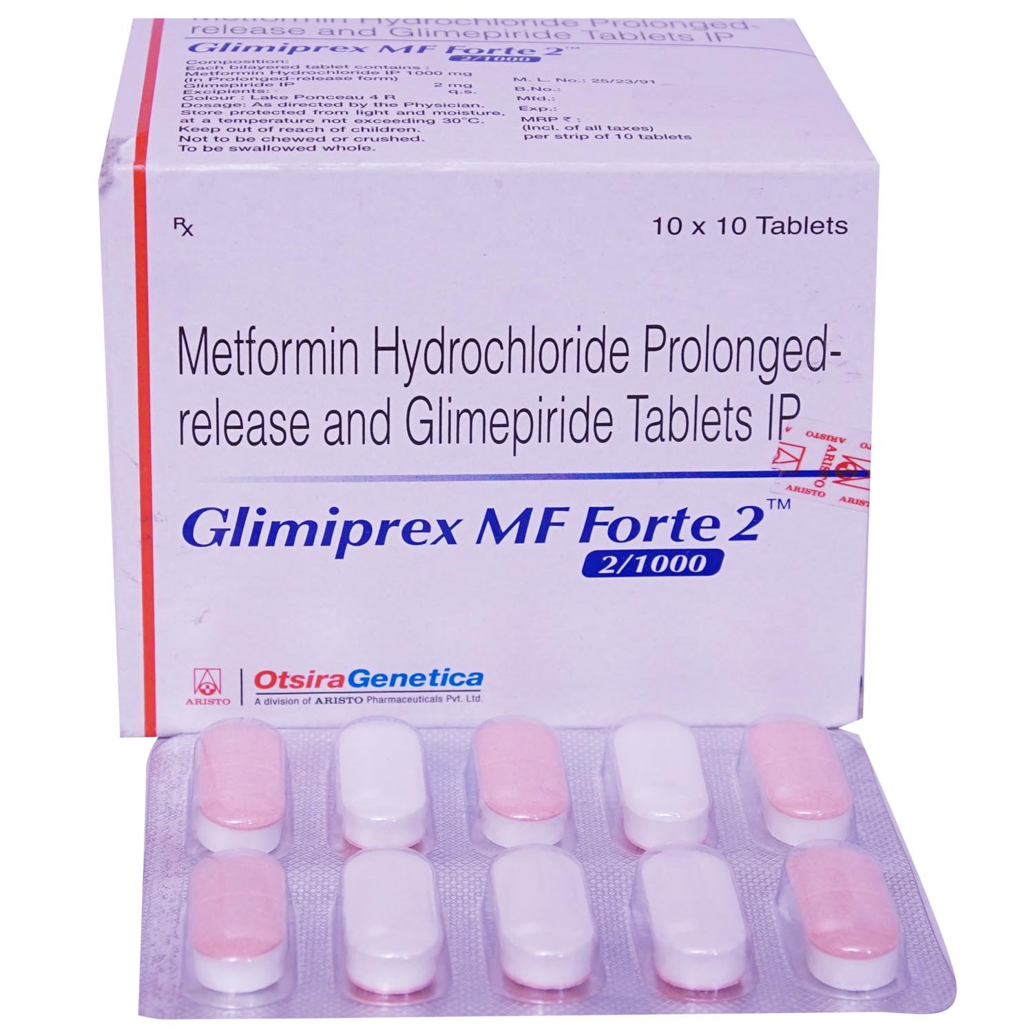 Glimiprex MF 2 mg/1000 mg Tablet 10's, Pack of 10 TabletS Glimiprex MF 2 mg/1000 mg Tablet 10's, Pack of 10 TabletS