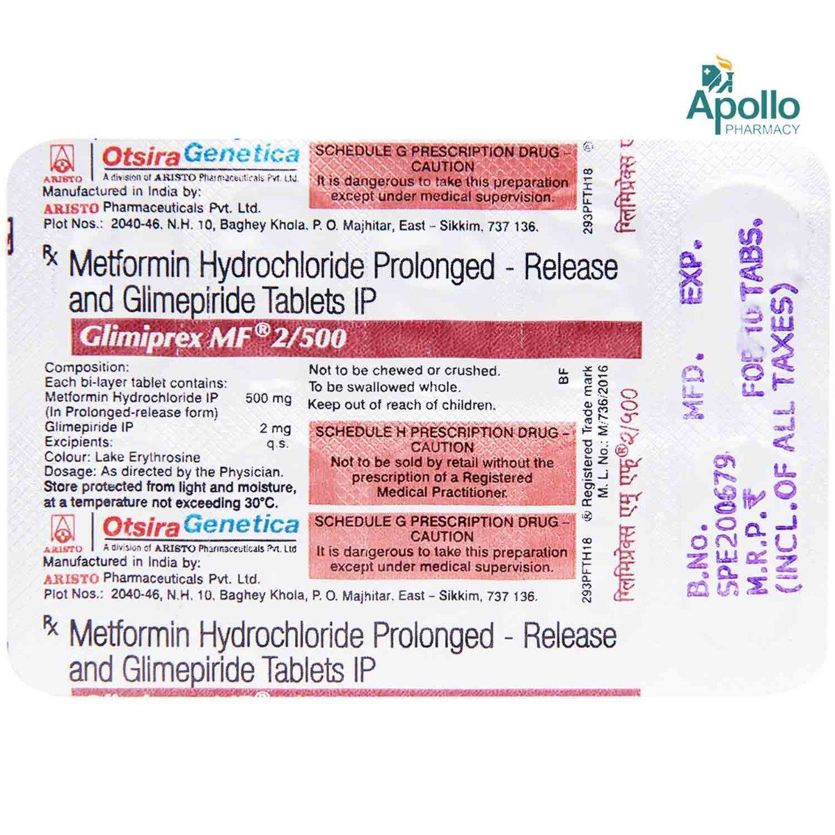 Glimiprex MF 2/500 Tablet 10's, Pack of 10 TABLETS Glimiprex MF 2/500 Tablet 10's, Pack of 10 TABLETS