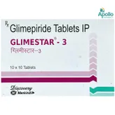 Glimestar 3 mg Tablet 10's, Pack of 10 TABLETS