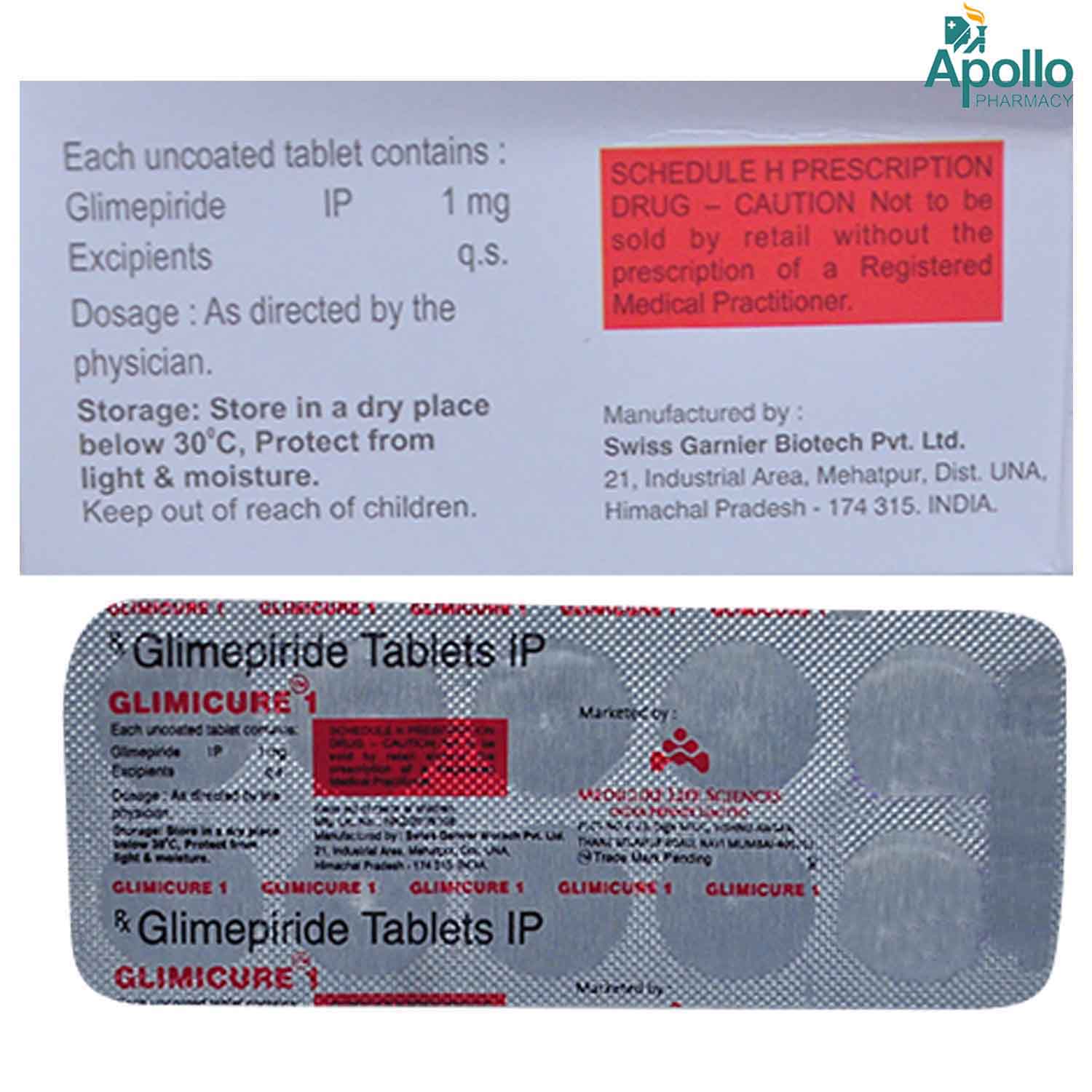 Glimicure 1 mg Tablet 10's, Pack of 10 TABLETS Glimicure 1 mg Tablet 10's, Pack of 10 TABLETS