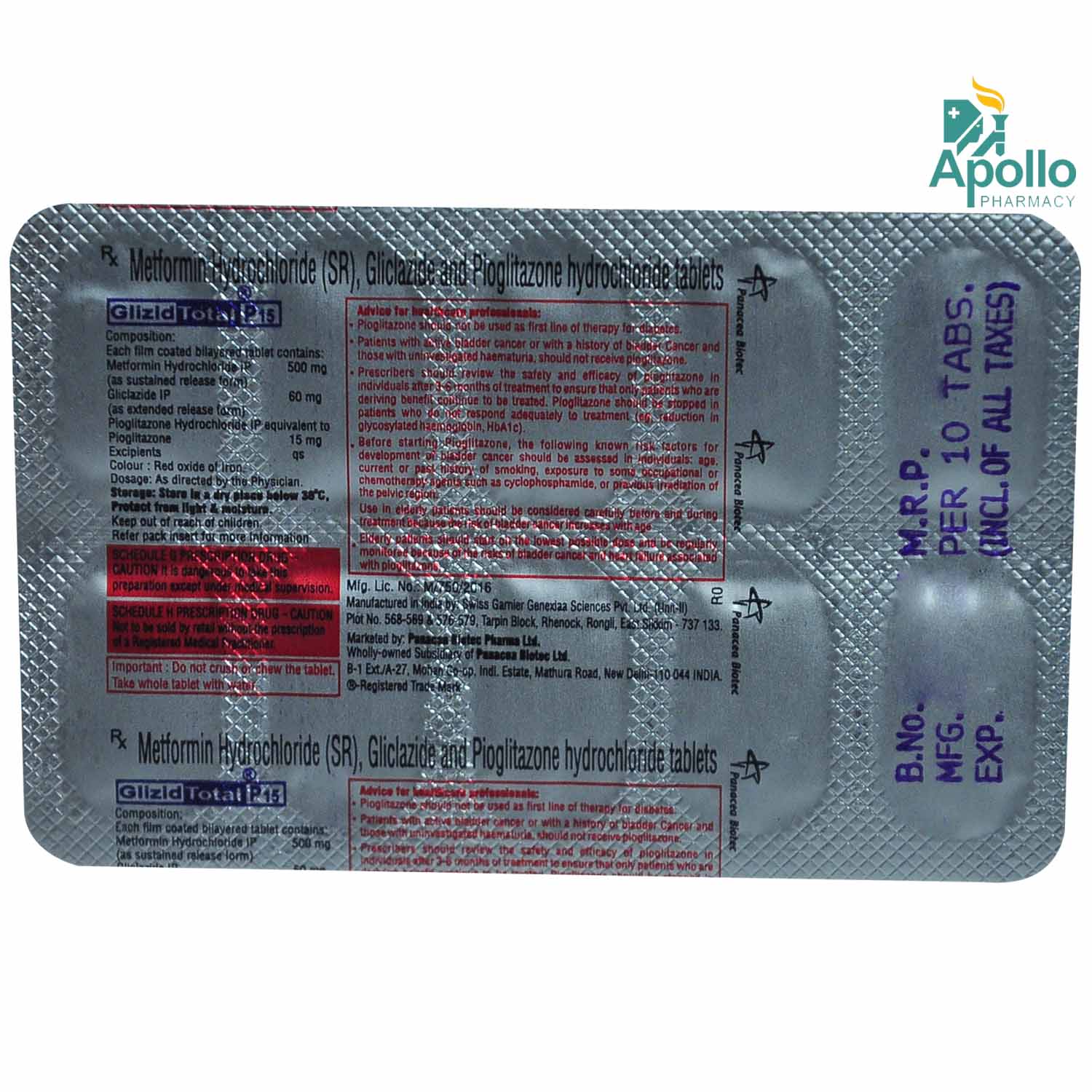 Glizid Total P 15 Tablet 10's Price, Uses, Side Effects, Composition ...