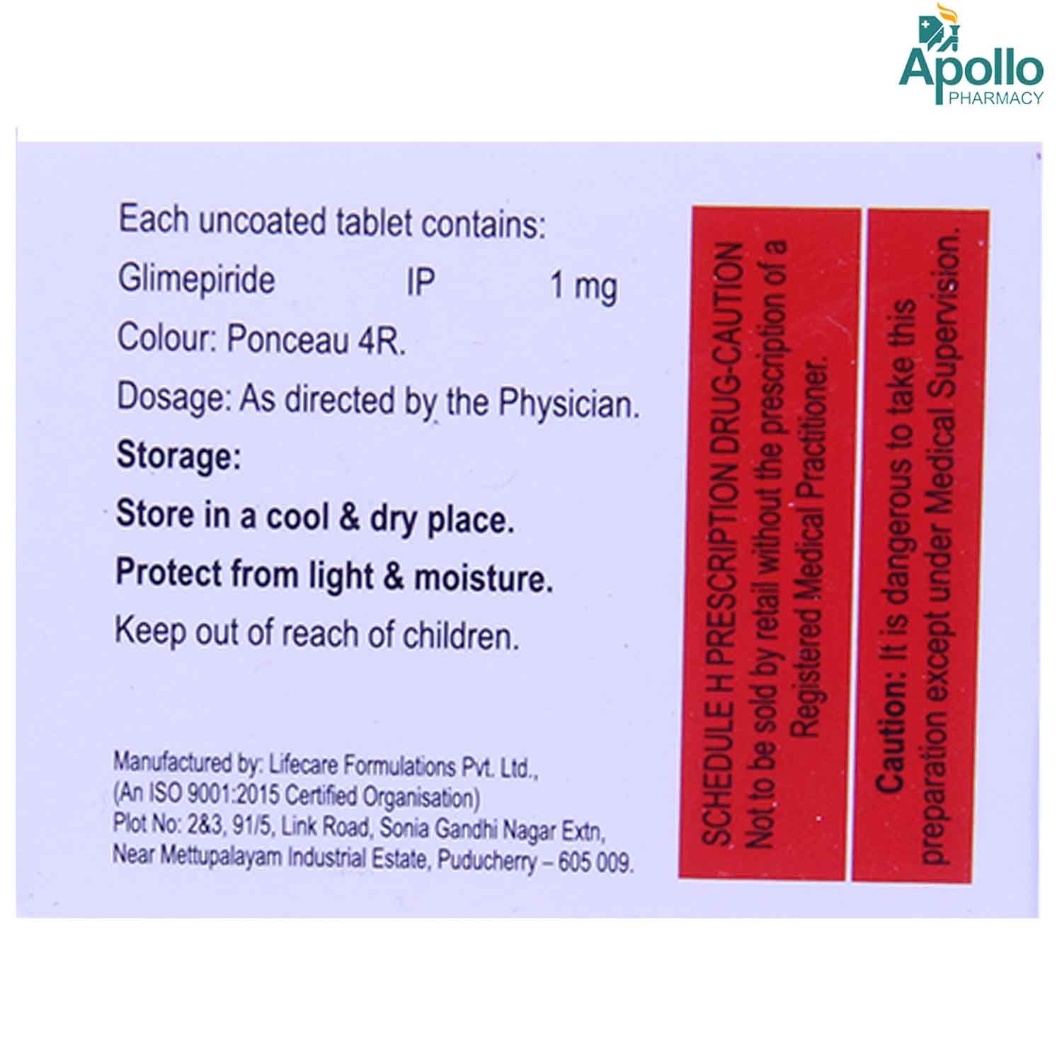 Glimiprime-1 Tablet 10's, Pack of 10 TABLETS Glimiprime-1 Tablet 10's, Pack of 10 TABLETS