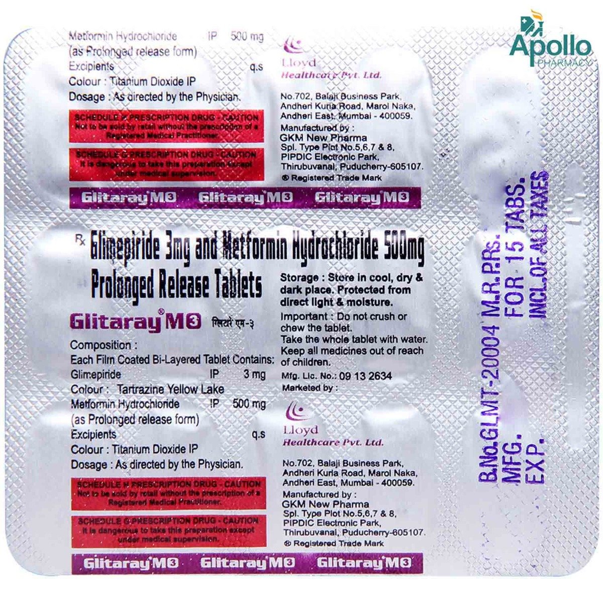 Glitaray M 3 Tablet 15's, Pack of 15 TABLETS Glitaray M 3 Tablet 15's, Pack of 15 TABLETS