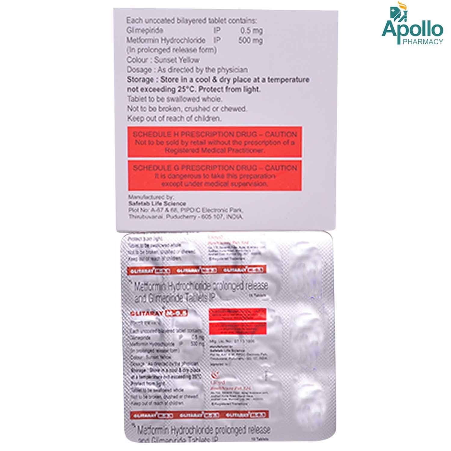 Glitaray M-0.5 Tablet 15's, Pack of 15 TABLETS Glitaray M-0.5 Tablet 15's, Pack of 15 TABLETS