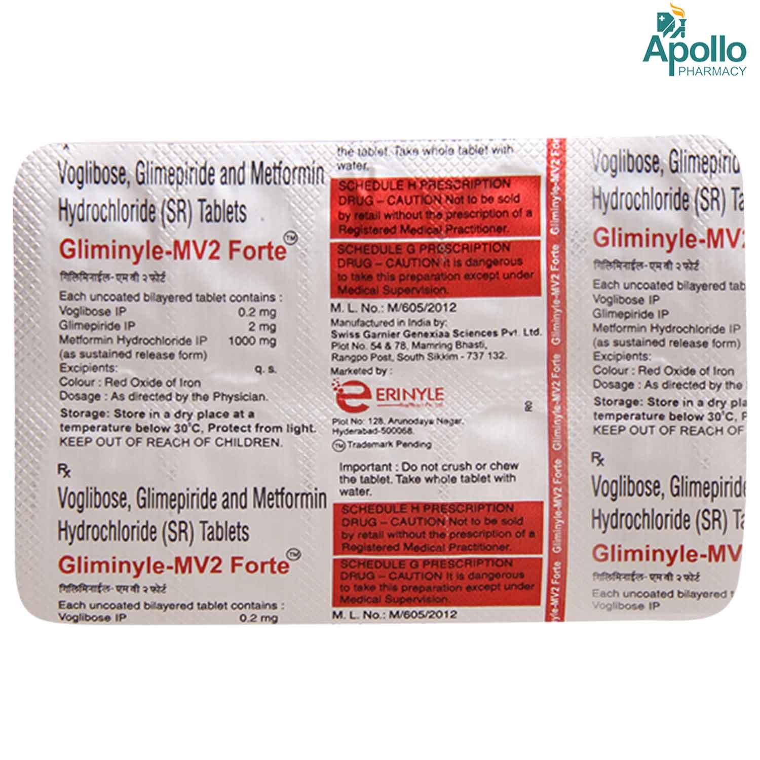Gliminyle-MV 2 Forte Tablet 10's, Pack of 10 TabletS Gliminyle-MV 2 Forte Tablet 10's, Pack of 10 TabletS