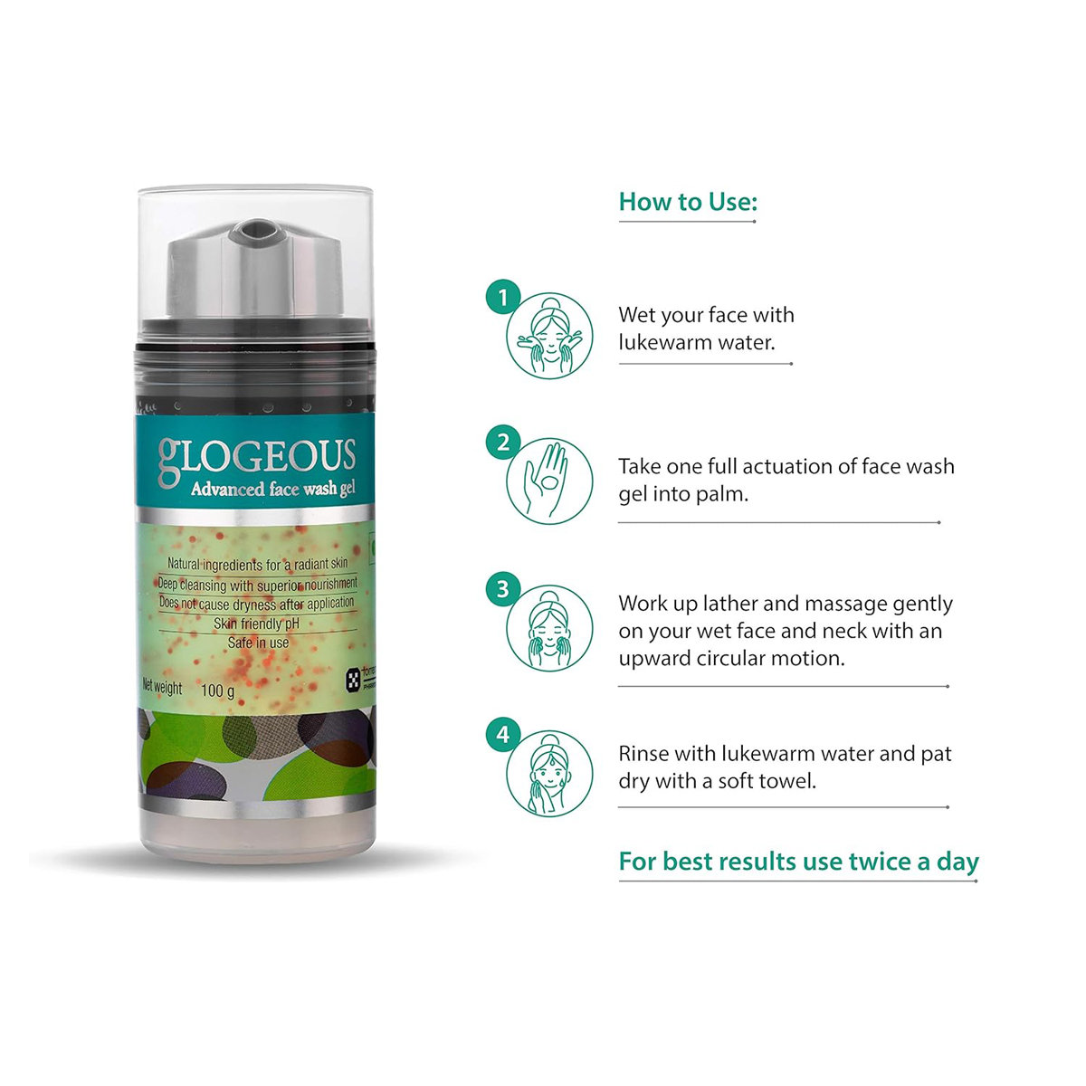 Glogeous Advanced Face Wash Gel 100 gm | Deep Cleansing & Nourishment | For Radiant Skin, Pack of 1 Glogeous Advanced Face Wash Gel 100 gm | Deep Cleansing & Nourishment | For Radiant Skin, Pack of 1