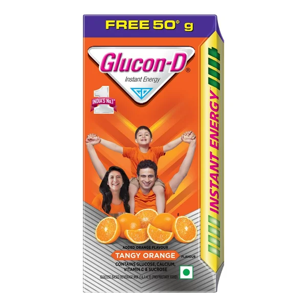 Glucon-D Instant Energy Drink Tangy Orange Flavour Powder, 75 gm Refill Pack, Pack of 1